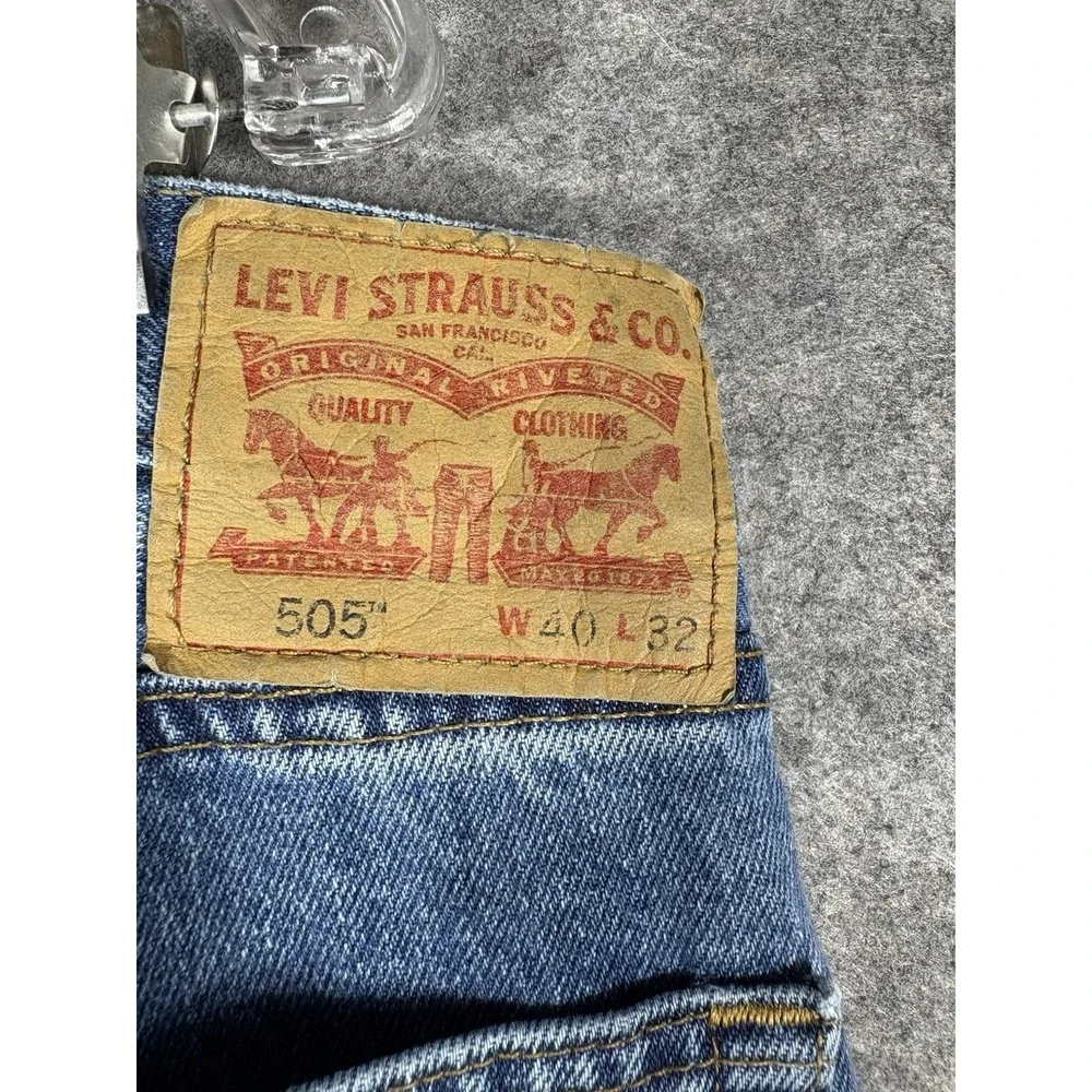 Levis 505 Vintage Orange‎ Tab Blue Light Wash Denim Jeans Straight Reg Fit 40x32